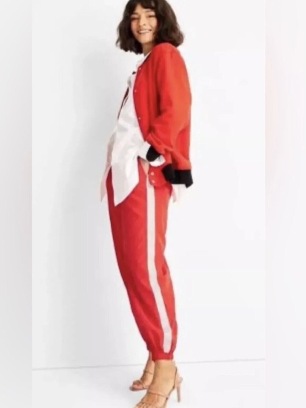 NWT Red Jogger Pants with White Side Stripe